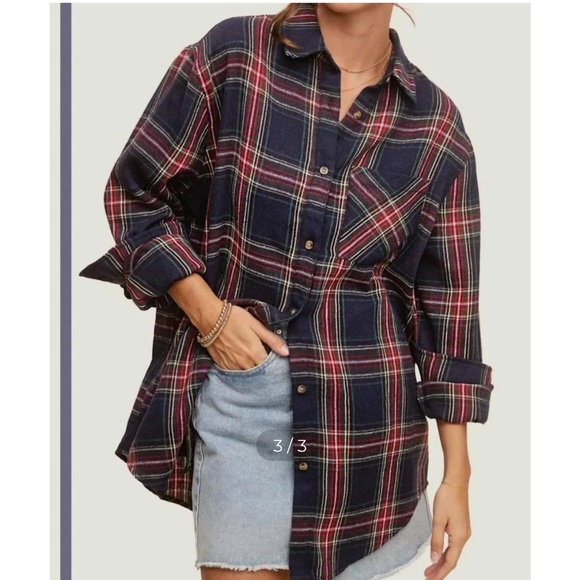 LA MIEL Women Blue Plaid Avril LS Button Front Collared Flannel Shirt SZ Medium - Picture 2 of 9